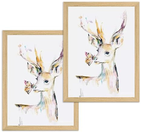JINGTOPS 2er Set Bilderrahmen A3 Holz,Picture Frame Elch Vintage Bilderrahmen Groß Holzrahmen mit Bruchsicherem Plexi-Glas Bilderrahmen Natur Timber, Rahmen Format für Fotos, Plakate und Poster (Log)