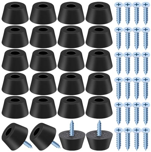Glarks Set di 24 piedini in gomma neri per tagliere, include 24 piedini in gomma antiscivolo con 25 viti in acciaio inox per mobili, elettronica, elettrodomestici da cucina