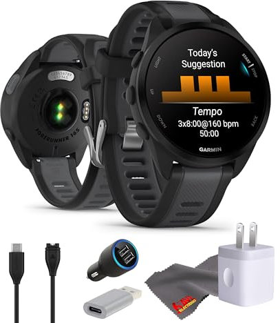 Garmin Forerunner 165 GPS Running Smartwatch, Fitness Tracker Smart Watch per uomini e donne Bundle con accessori – nero/grigio ardesia