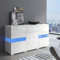 Hochglänzendes weißes Sideboard mit 16 farbigen LED-Leuchten, Acryltüren, viel Stauraum für ESS- und Wohnzimmer 2 Glastüren, 4 Schubladen, 140 x 35 x 72 cm