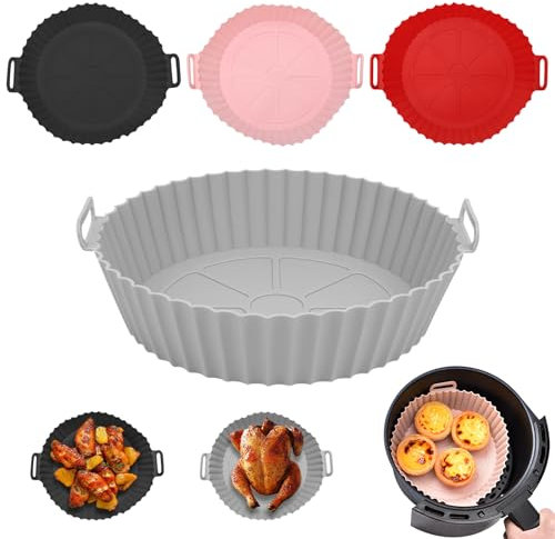 4 Piezas Molde Silicona Freidora de Aire 20 cm, Bandeja Redonda para Freidora de Aire Reutilizable, Accesorios Freidora de Aire Universal, Cesta Silicona Air Fryer Multifuncional