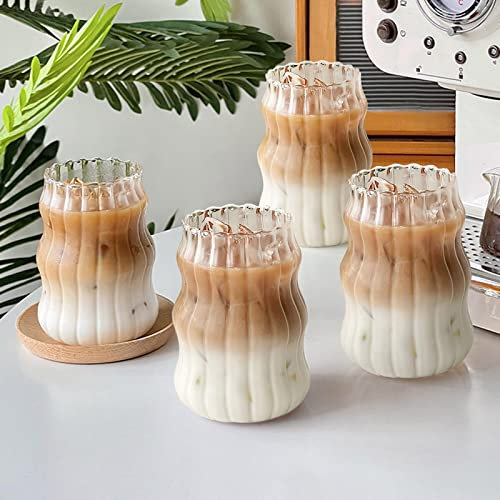 Gyrategirl Vintage Ribbed Glasses - Aesthetic Reusable Wavy Design Coffee Cups - Smoothie Glass Coffee Bar Accessories