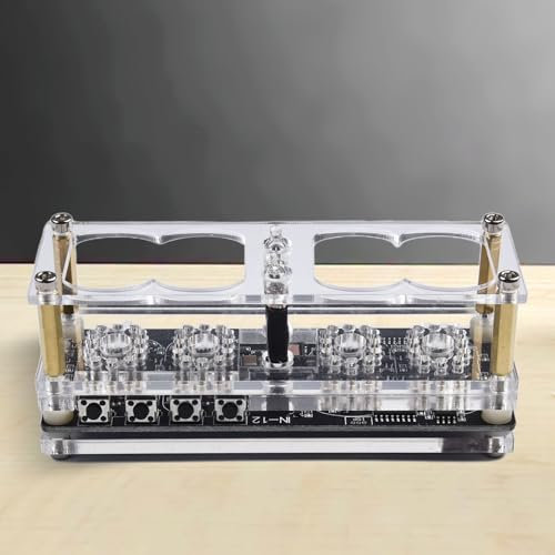 HEBEOT Nixie-Röhren-Uhr, eingebauter Uhrchip IN-12 Nixie-Röhren-Fluoreszenz-Digitaluhr mit 225 Lichtfarben, die Uhrzeit und Datum anzeigen (mit Röhren)
