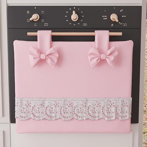 PETTI Artigiani Italiani - Copriforno, Copriforno Elegante, Copriforno Shabby Chic in Tinta Unita con Balza in Pizzo Sangallo e Fiocchi, Copriforno in Cotone, Copriforno 50x42cm Rosa