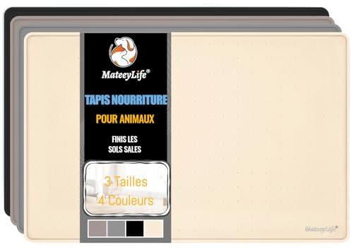 MateeyLife Tapis Gamelle Chat et Chein en Silicone, Tapis Nourriture Chat Imperméable, Absorbant avec Bords surélevés, Plateau en Silicone Mat, 56x36cm, Beige