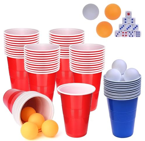 JNGTKL 40 Piece Red Cups, Pong Game Set, Pong Cups, 30 Red Blue Plastic Cups Reusable Plastics Party Cup With10 Dice, Used Suitable For Party Games, Family Gatherings