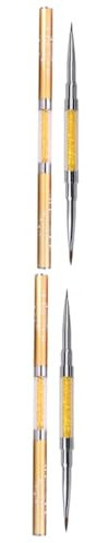 Healvian 2pcs Dual End Nail Art Brush Pen for Gel Polish Builder Extensions Diy Drawing Tool Golden for Professional Amateur Nail Designs