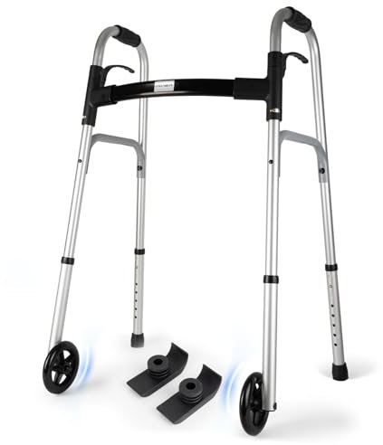 Klappbarer Gehwagen mit 12,7 cm Vorderrädern, leichter Gehwagen für Senioren, Erwachsene, ältere Menschen, Standard-Gehhilfe, höhenverstellbar, Aluminium, kompakte Unterstützung bis zu 136 kg, Schwarz