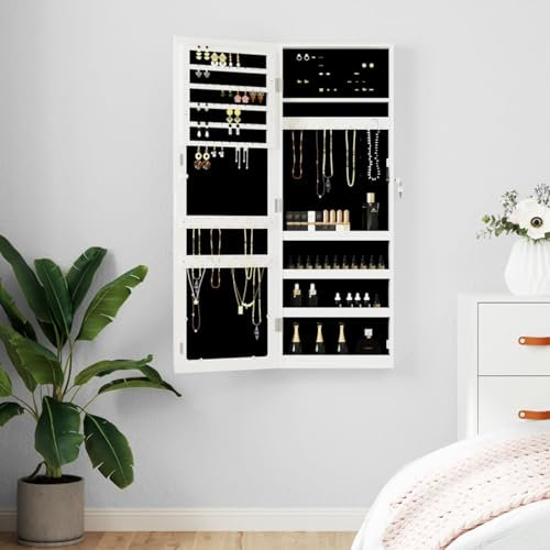 Iiaky Schmuckschrank mit Spiegel Wandmontage Weiß 37,5x10x106 cm Schminktisch ZubehöR SchmuckstäNder