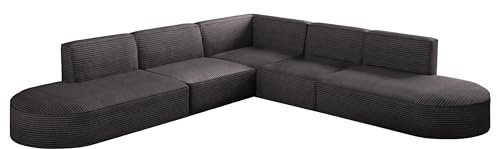 Kaiser Möbel - Ecksofa mit Wohnlandschaft, Eckcouch L Form, Polstersofa, Bigsofa, Corner Sofa, Extra Groß, Bequemes Couch für Wohnzimmer, Relaxsofa, Stilvolles Cord Sofa, Modena Corner, Dunkelgrau