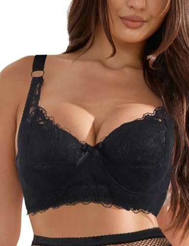 ohmydear Spitzen BH Damen mit Bügel Vollschalen Bügel BH ohne Polster Klassische BHS für Damen Komfort T Shirt BH Große Größen Schwarz 100C