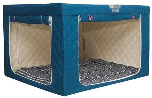 Bed Tent Verdunkelungszelt für Doppelbett, Dickes Warmes Innenzelt aus Baumwolle mit 3 Türen, Schlafkabine mit Baldachin, Traumzelt mit Privatsphäre, mit Edelstahlstangen und Tasche(Dark blue,2m(6.6ft