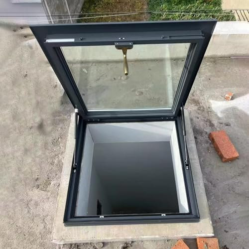 Lanterneau Fenêtres en Aluminium pour Toit Plat/ en Pente avec Poignée, Fenêtres Anti-tempête Épaissies pour Grenier de Sous-sol, Puits de Lumière de Ventilation Noir avec Verre Renforcé(80x100cm/31.5