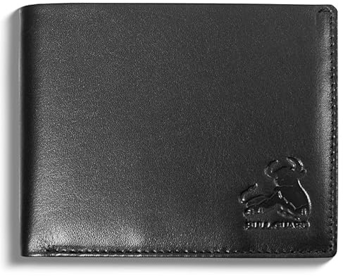 BULL GUARD RFID Bifold Leather Wallet For Men with Flip Up ID Coin Pocket, With Coin Pocket - Nappa Black, Classic Bifold Size, Bifold Style With Flip Up Id