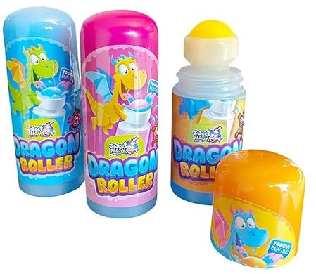 Dragon Roller 3er Pack – Flüssige Süßware in Himbeere, Erdbeere & Cola – Roller-Applikator zum Zunge-Färben – Süßigkeiten für Partys, Kindergeburtstage oder Mitgebsel
