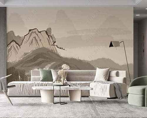 Papier Peint Intissé Paysage À L'Encre De Chine Poster Tableaux Muraux Tapisserie Photo Trompe L'Oeil Salon Chambre Art Mural 150Cm(L) X105Cm(H)