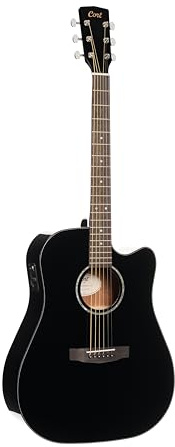 Cort EARTH60CEBK Earth 60 Akustik-elektrische Dreadnought-Gitarre, schwarz glänzend