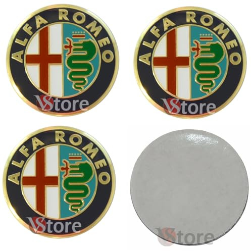 4 Auto Wenn Hub Caps Aufkleber Stickers 50 mm Abdeckungen kompatibel mit Alfa Romeo Gold 147 156 gt Giulia Mein 2016 New Black Rims Alloy Wheel Cups