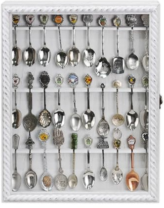 Ikee Design Wooden 30-Souvenir Spoon Display Case Cabinet Wall-Mounted