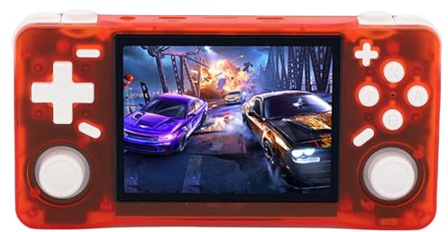 Elprico Console de Jeu Portable, Console de Jeu Rétro HD de 3,5 Pouces Games Classiques avec Plusieurs émulateurs, 4000mAh Batterie Rechargeable Pocket Video Paming Playing for (Rouge Transparent)