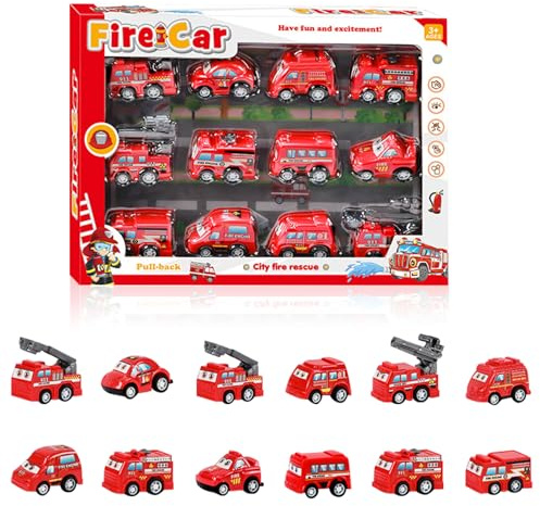 12 Stück Feuerwehrauto, Kinder Spielzeugauto Set, Mini Auto Spielzeug, Feuerwehrmann Cars für Kinder 2 3 4 5 6 Jahren, Feuerwehr Car Spielzeug, Junge Mädchen Geburtstags Geschenk