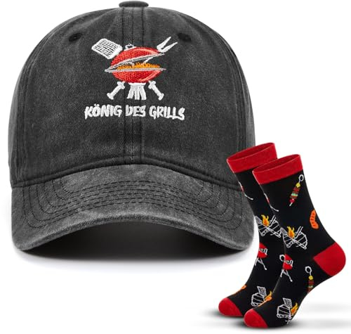 Jadive 2 Stück Angler Geschenke Lustige Geburtstagsgeschenke für Männer Grills Angeln & Handwerker Baseballcap und Socken Fisch Geschenk für Opa Papa Ehemann Freund Ruhestand