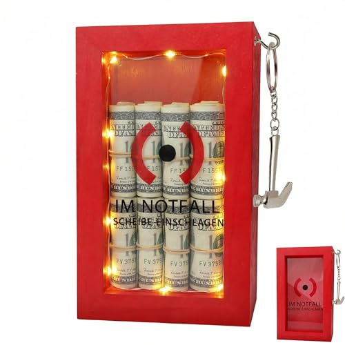 Lustige Notfallbox mit Hammer, im Notfall Scheibe Einschlagen | Feuerwehr Geschenke, Spardose Feuerwehr, Bietet Platz für Süßigkeiten, Bargeld