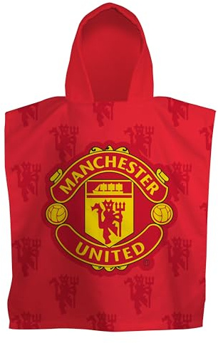 Manchester United FC Officially Licenced Hooded Towel Poncho | Super Soft Feel, Boots Design | Swimming Changing Robe Perfect The Home, Bath & Beach, 55 x 50 cm
