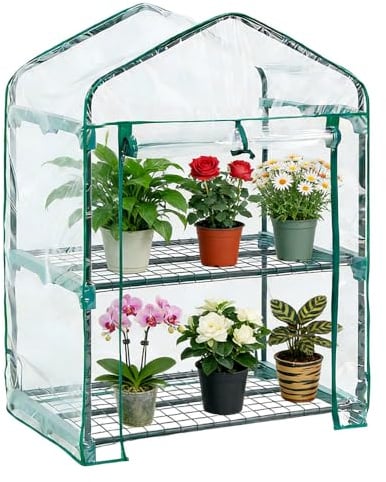 WDKXCN Mini serra a 2 ripiani, piccola serra con porta arrotolabile con cerniera, copertura di ricambio per piante senza telaio in ferro, serra in PVC per piccoli giardini, terrazze e balconi