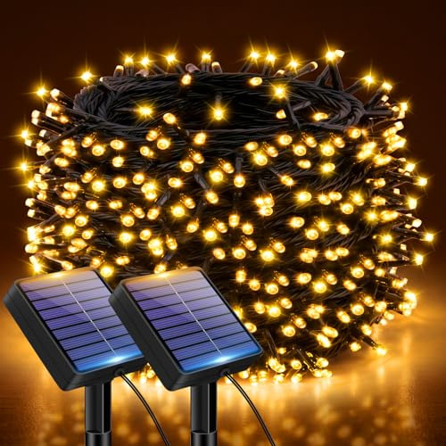 kolpop Solar Lichterkette Outdoor, Solarlichterkette Außen Wetterfest | 2 Stück 120 LED IP65 Wasserdicht Lichterkette Aussen, 8 Modi, für Garten Balkon Terrasse Baum Party Weihnachten, Warmweiß