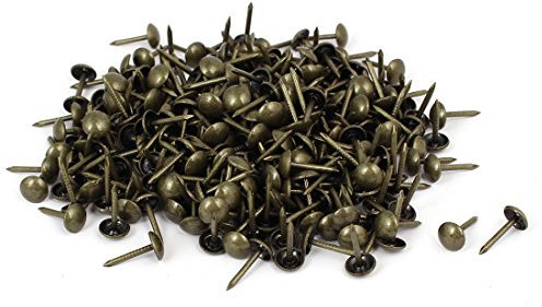sourcing map Cuero Sofá 7mm x 14mm Redondo Cabeza Tapicería Tachuela Clavo Bronce Tono 300 Piezas