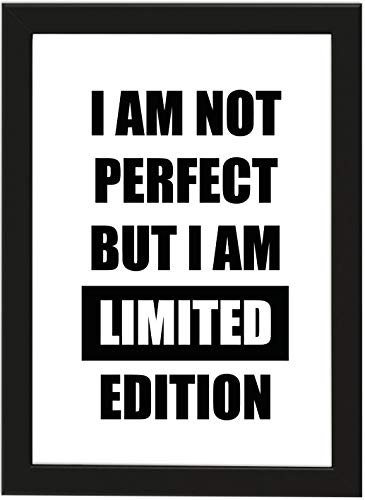 Poster DIN A4 I AM NOT Perfect BUT I AM Limited Edition, gerahmt mit schwarzem Bilderrahmen, Geschenk, Geschenkidee, Geburtstagsgeschenk, Poster mit Rahmen, Kunstdruck, Typographie (Limited Edition)