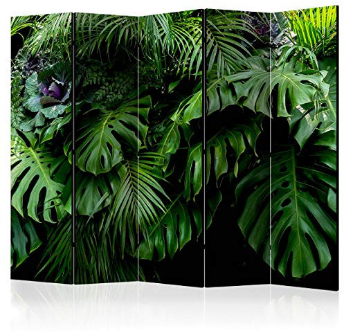 decomonkey Paravent Raumteiler Innen Palme 225x172 cm 5 Teilig Beidseitig Room Divider Wall Raumteiler Stehend Trennwand Sichtschutz Spanische Wand Sichtschutzwand Wohnzimmer Holz Tropische Blätter