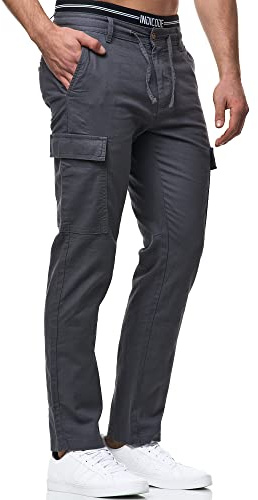 Indicode Herren Leonardo Cargohose aus Leinen & Baumwolle Atmungsaktiv | Atmungsaktive Funktionshose für Büro und Alltag, Herrenhose, Stoffhose, Arbeitshose, Outdoorhose, Freizeithose für Männer