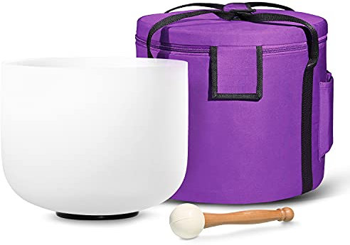 Frosted CDEFGAB note Chakra Tuned Quartz Crystal Singing Bowl 8 inch (Come With Free Mallet & O-ring) (C)