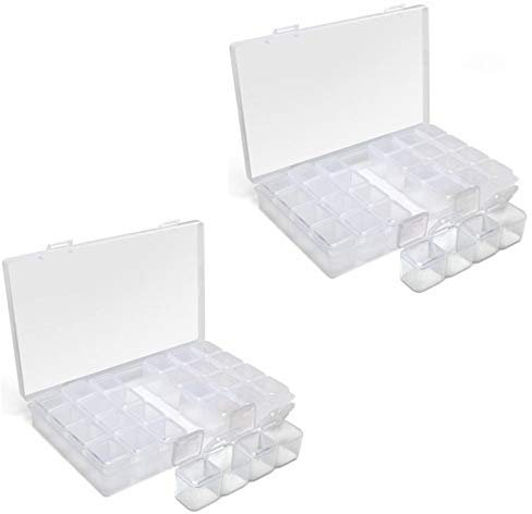 iGadgitz Home U7113 Caja Almacenamiento Diamond Painting (28 macetas) Caja Compartimentos Bordado -Transparente -2 Cajas