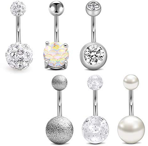 Mayhoop 3-4 pezzi 14 G Piercing per ombelico, acciaio chirurgico, argento oro rosa, opale con zirconi a forma di cuore, anelli per ombelico, fibbia per pancia, gioielli da donna, uomo 10 mm, Metallo