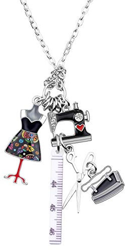 BONSNY Statement Enamel Rhinestone Chain Sewing Machine Necklaces Pendant Original Design for Women Girls Jewelry (Black)