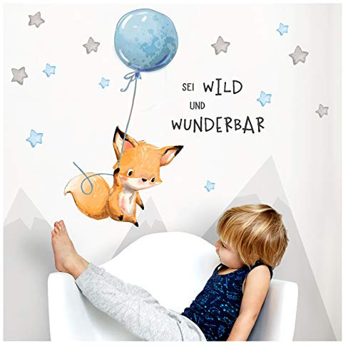 Little Deco Aufkleber Spruch sei wild & Fuchs I Wandbild M - 130 x 61 cm (BxH) I Luftballon Wandtattoo Kinderzimmer Junge Tiere Deko Babyzimmer Kinder DL316