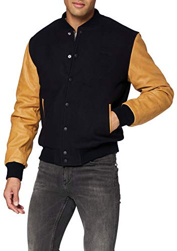 Schott NYC Lcusa Giacca di Pelle, Navy/Cognac, M Uomo