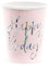 Lot de 12 gobelets jetables en papier pour fête Happy B'day - 220 ml - Rose poudré
