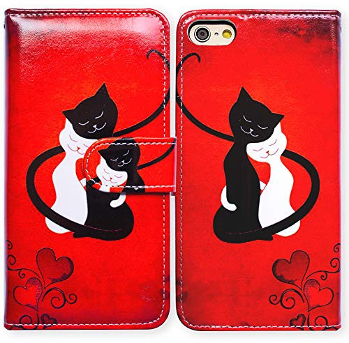 Bcov iPhone SE 2022/SE 3rd Gen/SE 2020 Case, Flip Phone Case Wallet Cover with Kickstand, Black Cat White Cat Red Leather Flip Case for iPhone SE 2020/iPhone 8/iPhone 7