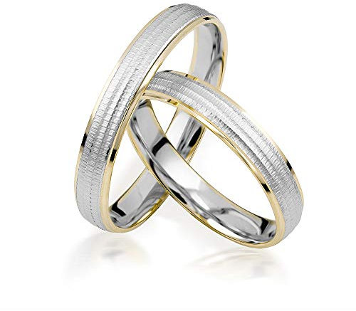 JC Trauringe Gold 585 Paarpreis Bicolor Gelbgold Weißgold I Traumhafte Eheringe breit 3,5 mm I Edle Partnerringe mit Gravur in edler Schatulle I 2 Hochzeitsringe Herrenring & Damenring I J185