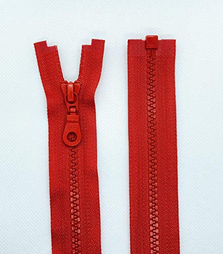 LIL YKK - Cerniera lampo con denti in plastica n. 5, misura media, divisibile, 820 rosso brillante, 64 cm