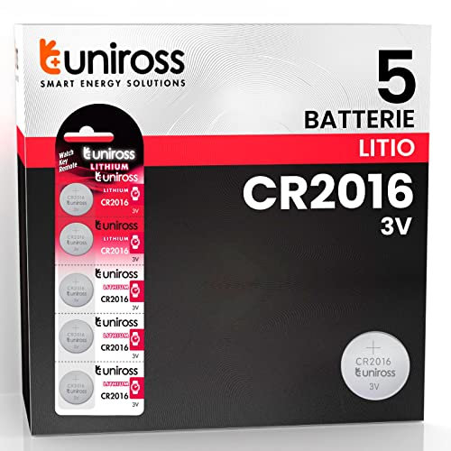 Uniross CR2016 Lithium (5 Pack) - Long Shelf Life 3V Battery (ECR2016, DL2016) for Small Electronics