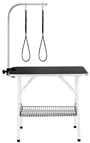 costoffs Foldable Pet Dog Grooming Table with Basket Adjustable Arm Double Tether Salon Table for Small Medium Dogs/Cats 160cm High Black