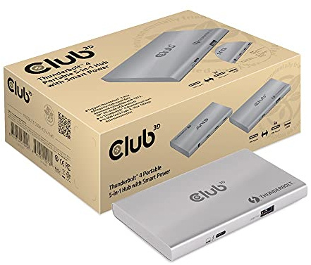 Club3D CSV-1580 Thunderbolt 4 portabler 5-in-1 Hub/Dock mit Smart Power