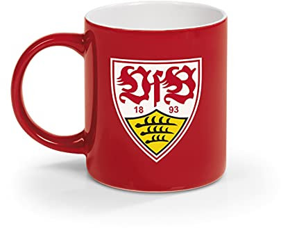 VfB Stuttgart Stuttgart Kaffeebecher - 350 ml | 350 ml Fassungsvermögen | Spülmaschinen- und mikrowellengeeignet | [rot/weiß mit Logo]