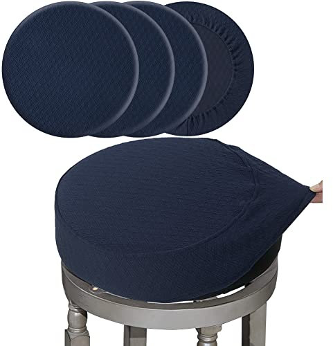 BUYUE Barhockerbezüge, rund, dehnbar, waschbar, für Polsterstühle, Jacquard, staubdicht, 4 Stück, 40,6–45,7 cm, Größe L, Marineblau, 4 Stück