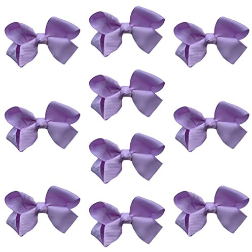 10pk Lilac Hair Bows Knots Clips Slides Grips 3 Inch 7.6cm Solid Colour Girls School Hairbow Accessories
